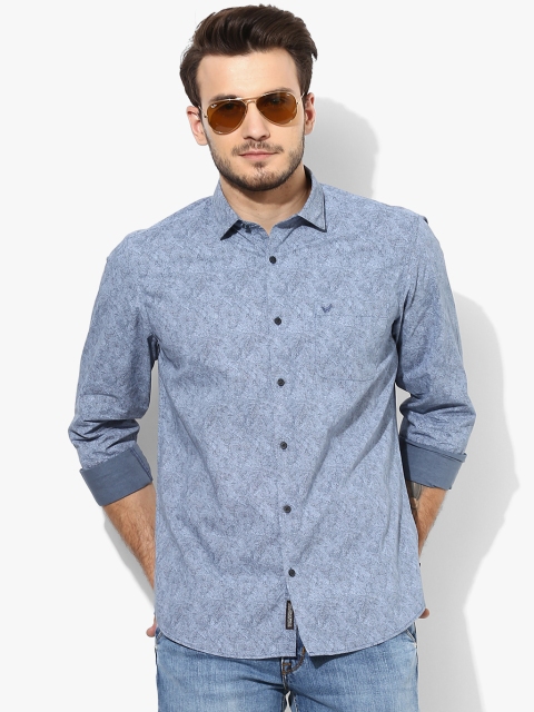 

Blue Printed Slim Fit Casual Shirt