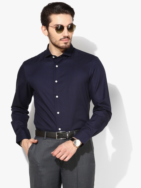 

Navy Blue Self Design Regular Fit Formal Shirt