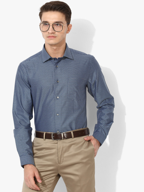 

Blue Self Design Slim Fit Formal Shirt