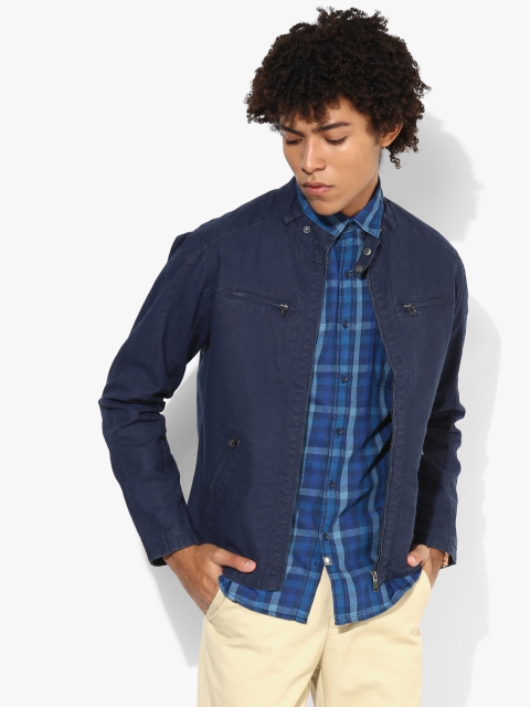 

Navy Blue Solid Casual Jacket