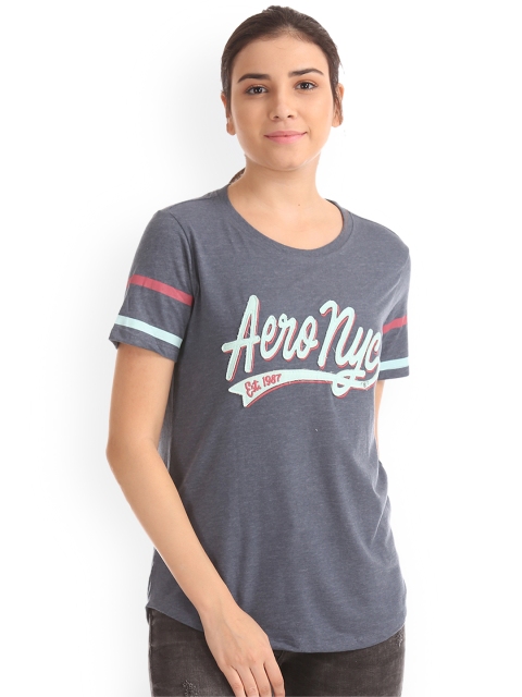

Aeropostale Women Blue Printed Round Neck T-shirt