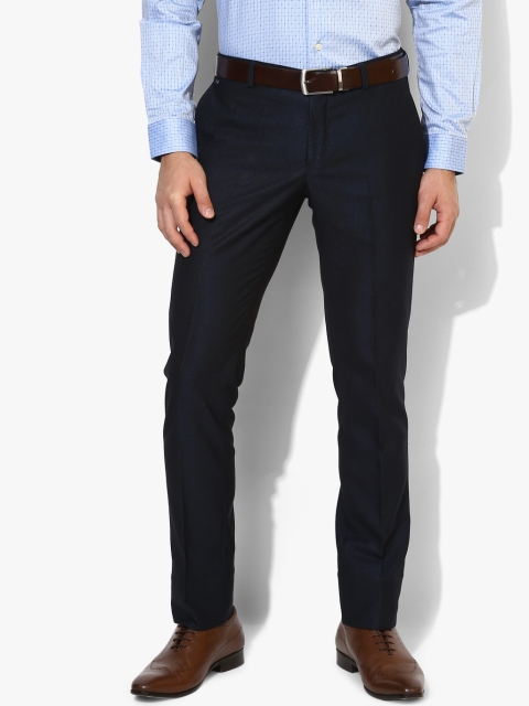 

Navy Blue Self design Mid-Rise Formal Trouser
