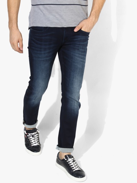 

Navy Blue Washed Low Rise Slim Fit Jeans
