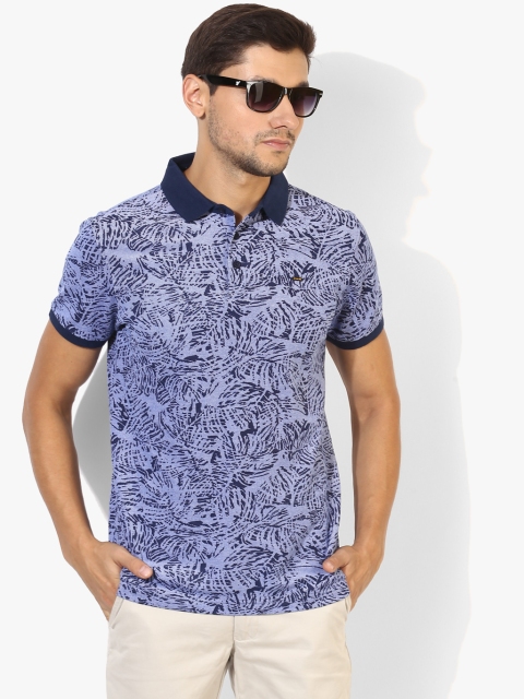 

Blue Printed Regular Fit Polo T-Shirt