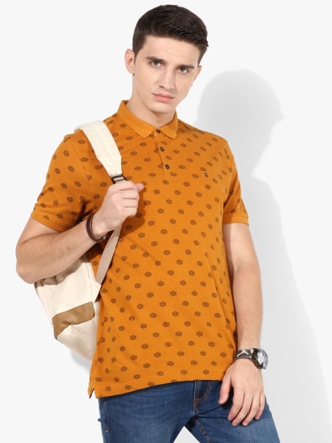 

Mustard Yellow Printed Regular Fit Polo T-Shirt