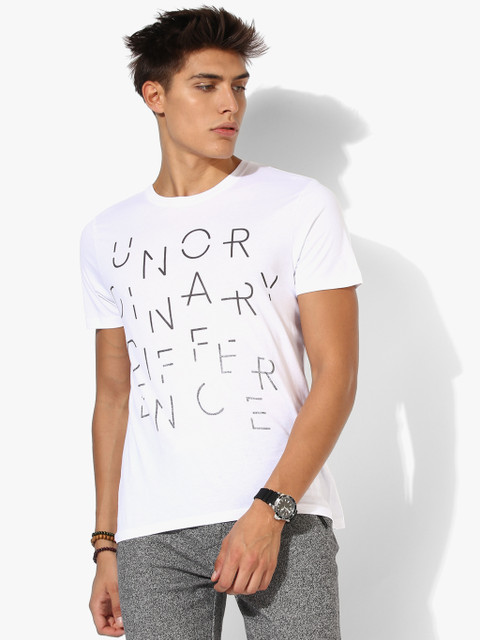 

White Printed Regular Fit Round Neck T-Shirt