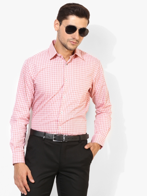 

Peach Checked Slim Fit Formal Shirt