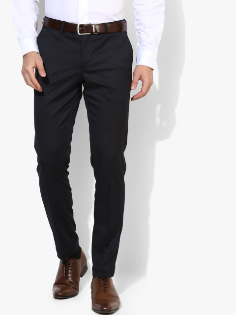 

Navy Blue Self Design Slim Fit Formal Trouser