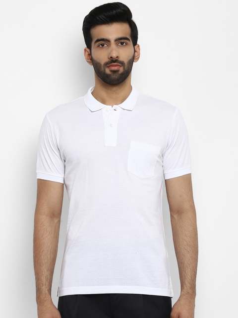

ColorPlus Men White Solid Polo Collar Pure Cotton T-shirt