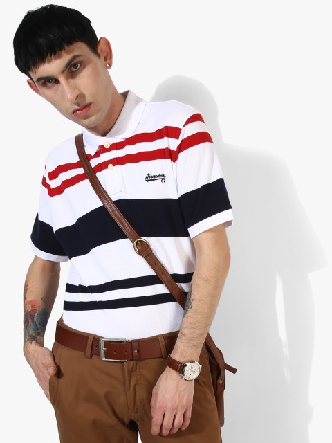 

White Striped Polo Collar T-Shirt