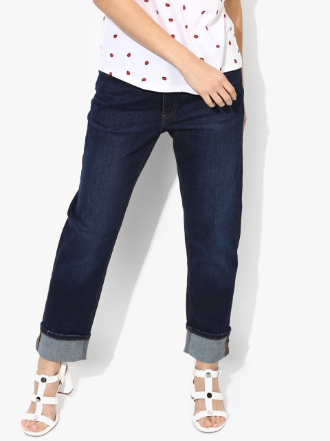 

Navy Blue Washed Mid-Rise Regular Fit Jeans