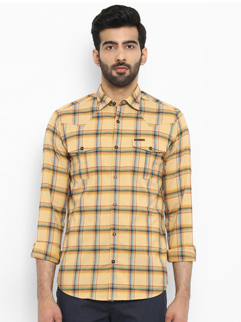 

ColorPlus Men Mustard Yellow Contemporary Regular Fit Checked Casual Shirt