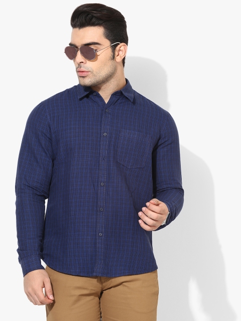 

Navy Blue Checked Slim Fit Casual Shirt
