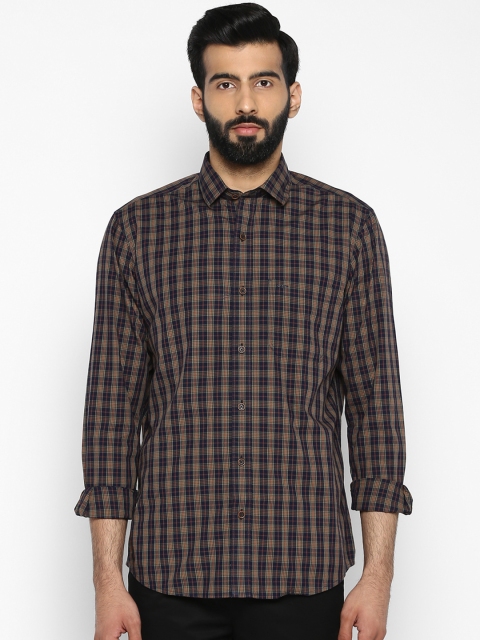

ColorPlus Men Navy Blue & Brown Tailored Fit Checked Casual Shirt