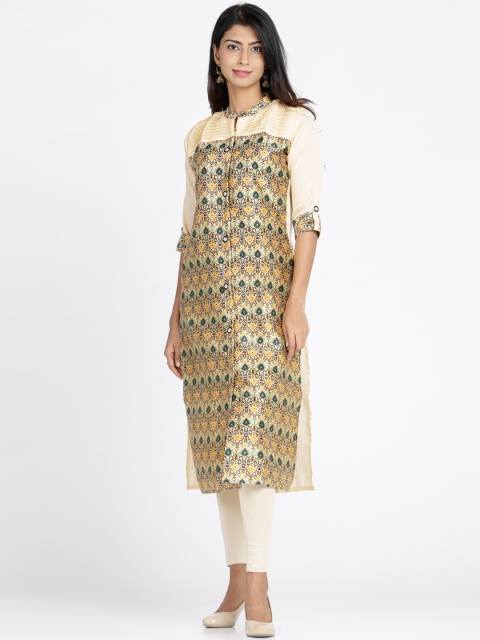 

Soch Women Cream-Coloured Printed Straight Kurta