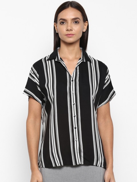 

Park Avenue Women Black & Off-White Regular Fit Striped Casual Shirt