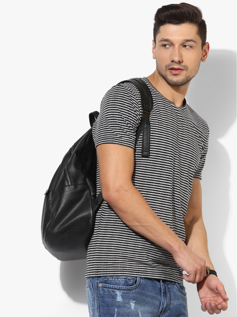 

Grey Striped Round Neck T-Shirt