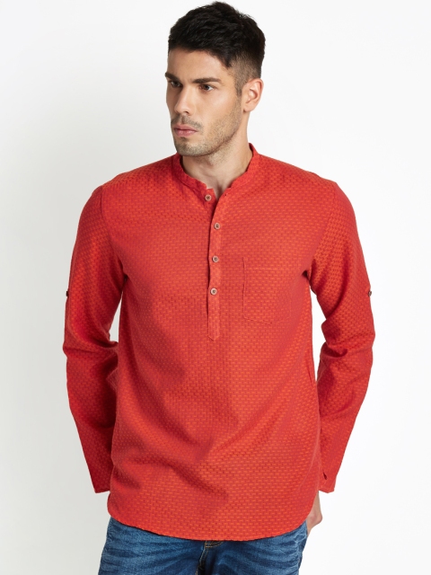 

indus route by Pantaloons Men Red Woven Design Straight Kurta