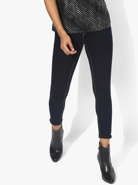 

Navy Blue Solid Mid Rise Skinny Fit Jeans
