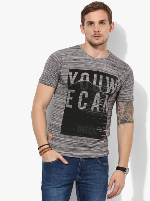 

Charcoal Grey Printed Round Neck T-Shirt
