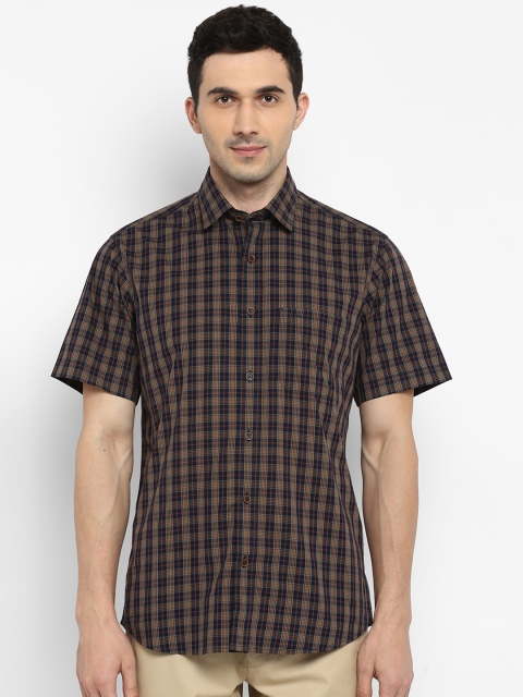 

ColorPlus Men Navy Blue & Brown Tailored Fit Checked Casual Shirt