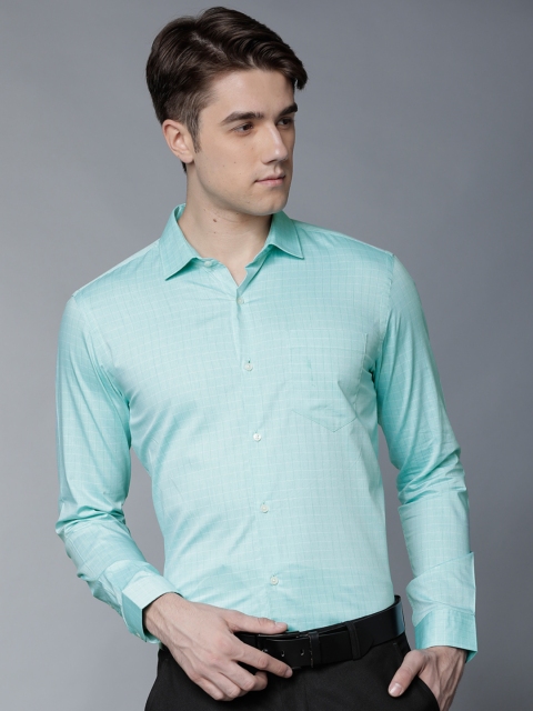 

Black coffee Men Sea Green Slim Fit Checked Formal Shirt
