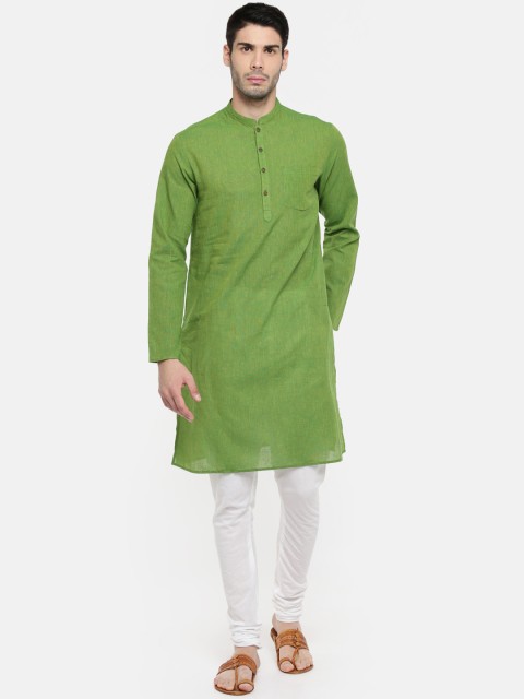 

indus route by Pantaloons Men Green Solid Straight Kurta