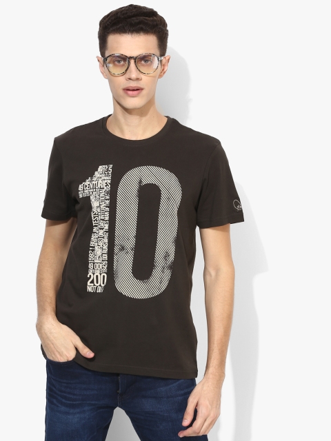 

Olive Printed Slim Fit Round Neck T-Shirt