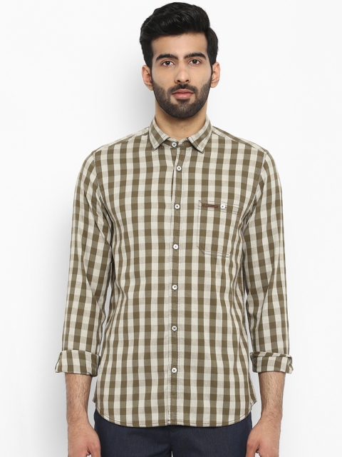 

ColorPlus Men Green & Off-White Contemporary Regular Fit Checked Casual Shirt
