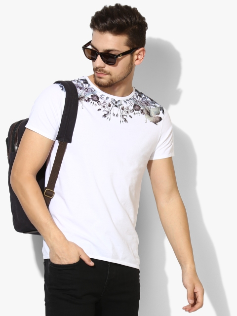 

White Printed Slim Fit Round Neck T-Shirt
