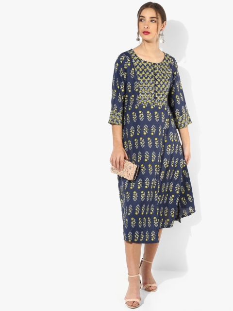 

Rangriti Women Navy Blue Printed A-Line Dress