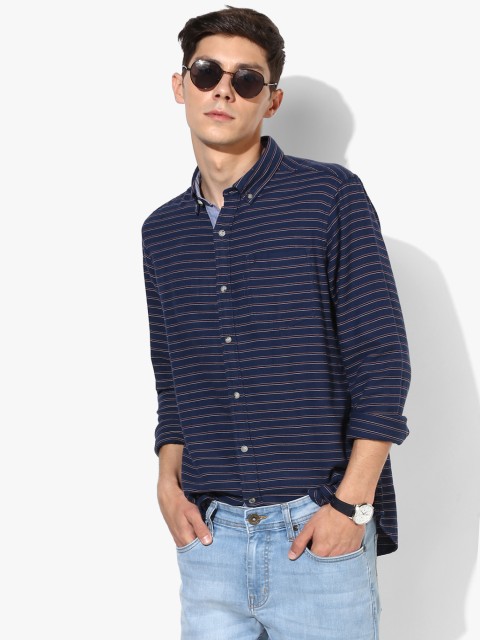 

Navy Blue Striped Regular Fit Casual Shirt
