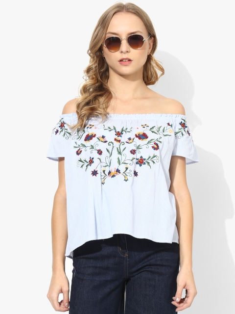 

Light Blue Embroidered Pure Cotton Blouse