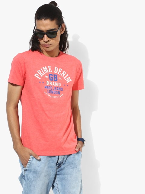

Pink Printed Slim Fit Round Neck T-Shirt