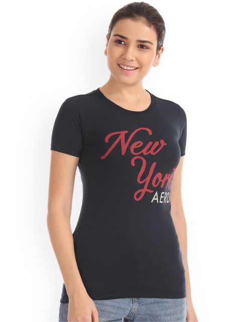 

Aeropostale Women Blue Printed Round Neck T-shirt