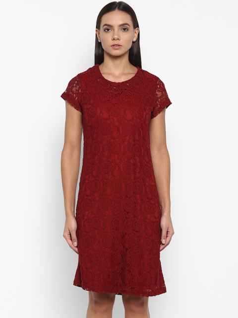 

Park Avenue Women Maroon Self Design A-Line Dress