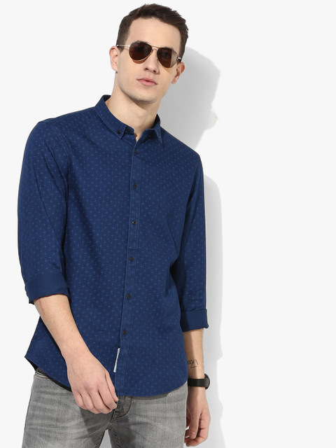 

Navy Blue Printed Slim Fit Casual Shirt