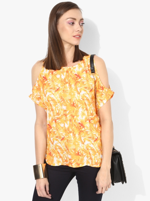 

ELLE Women Orange & White Printed High-Low Top
