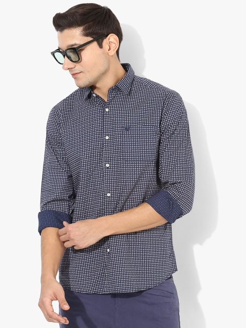 

Navy Blue Printed Slim Fit Casual Shirt