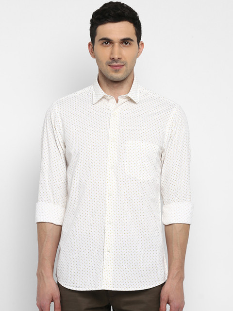 

ColorPlus Men Off-White & Yellow Tailored Fit Printed Casual Shirt