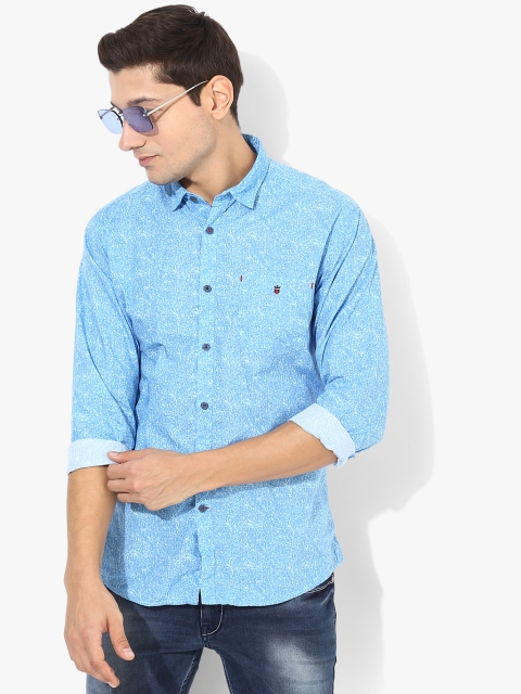 

Blue Printed Slim Fit Casual Shirt