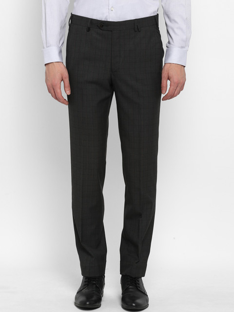 

Park Avenue Men Grey Slim Fit Checked Regular Trousers