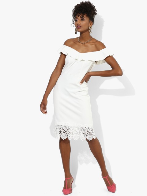 

Off White Coloured Solid Off Shoulder Dress
