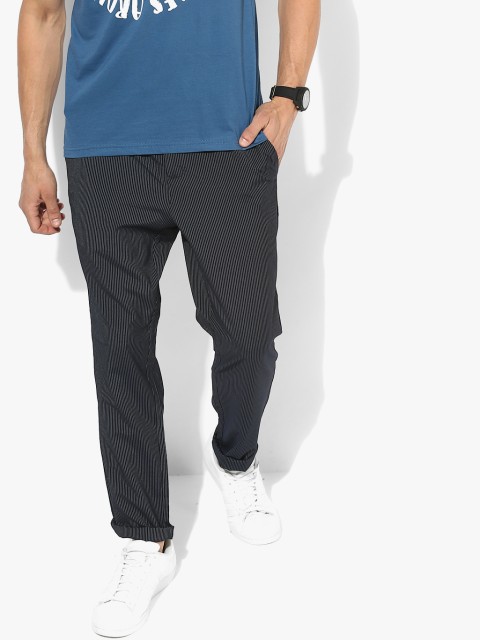 

Navy Blue Striped Slim Fit Chinos