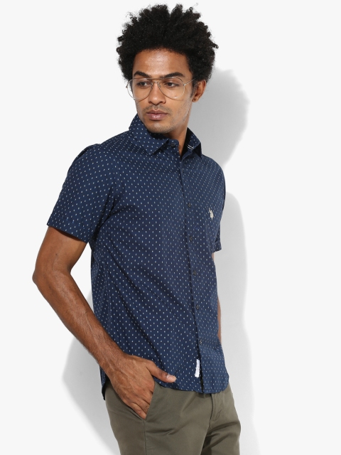 

Navy Blue Printed Regular Fit Casual Shirt
