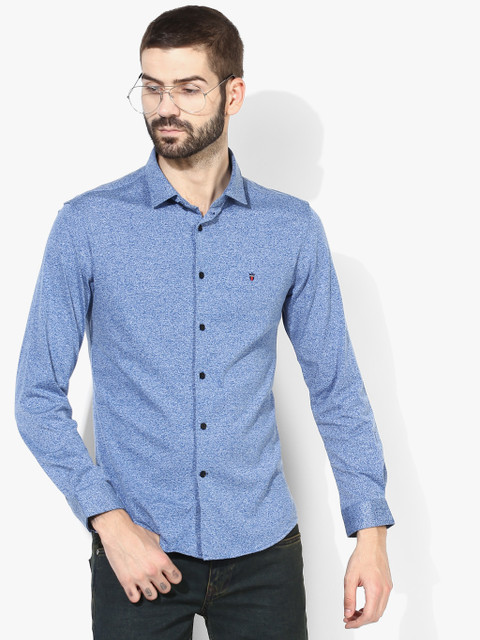 

Blue Self Design Slim Fit Casual Shirt