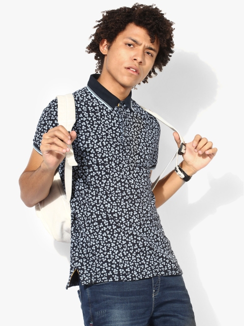

United Colors of Benetton Men Navy Blue Printed Polo Collar T-shirt