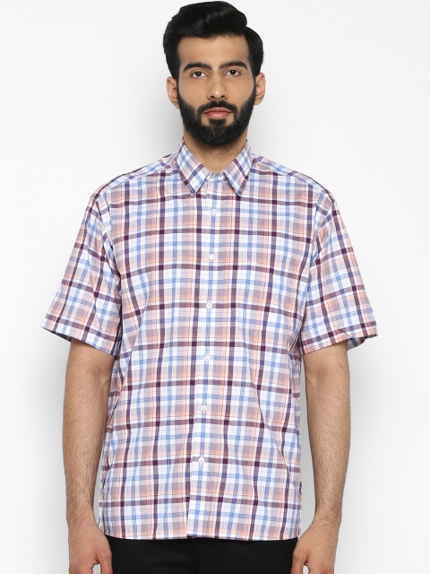 

ColorPlus Men Blue & Orange Regular Fit Checked Casual Shirt