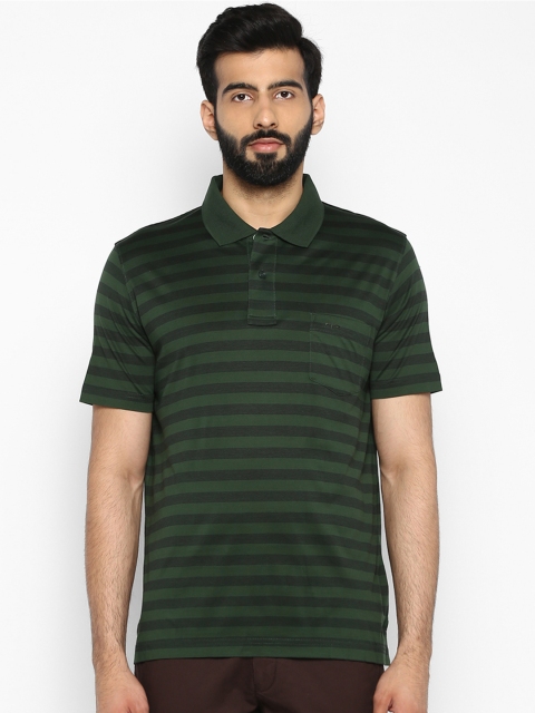 

ColorPlus Men Green Striped Polo Collar T-shirt