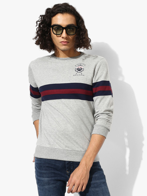 

Grey Melange Striped Sweatshirt